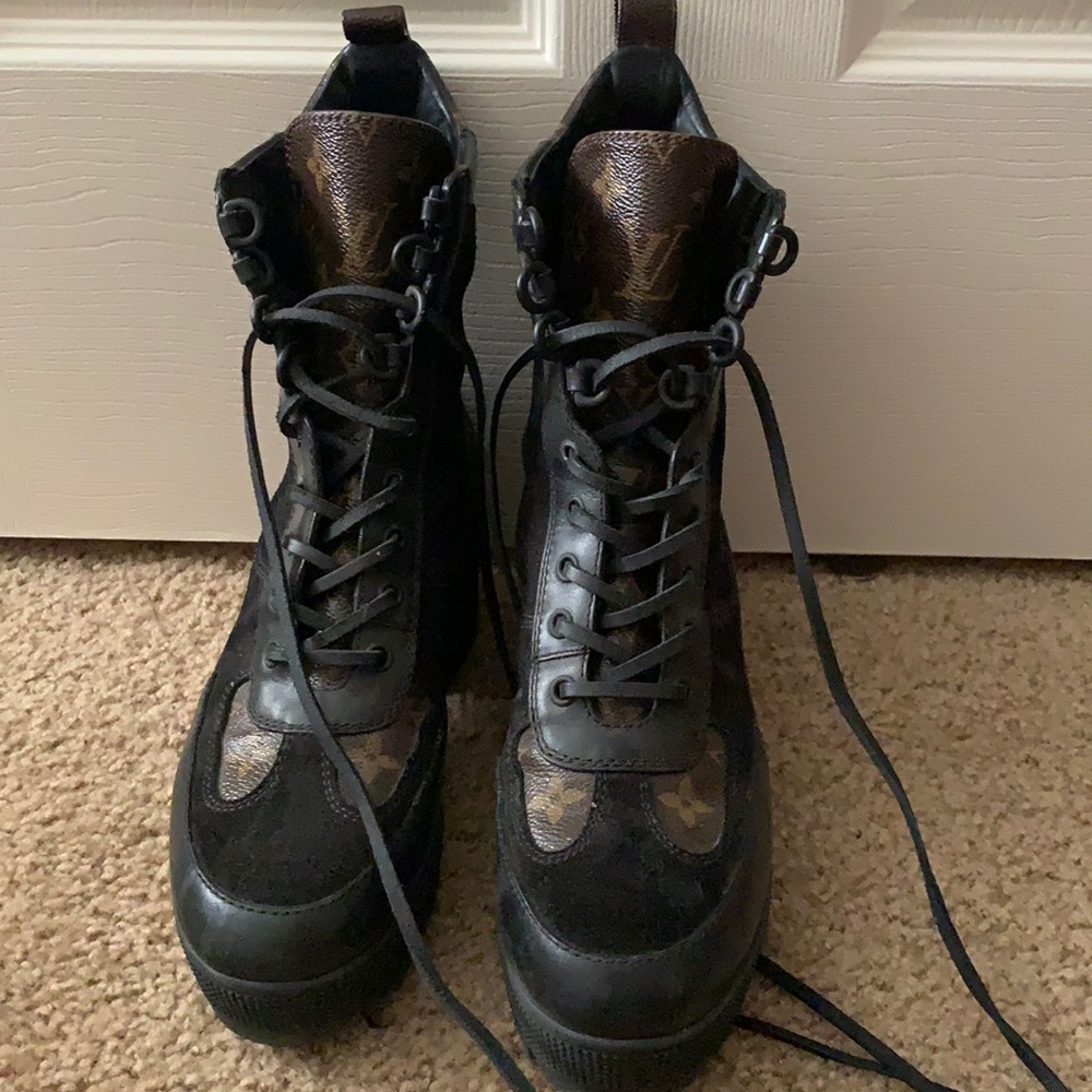 Louis Vuitton Monogrammed Suede Combat Boots